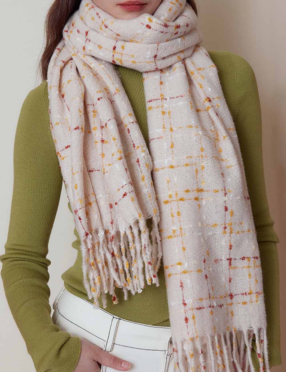 Plaid Colorful Dots Elegant Faux Cashmere Scarf