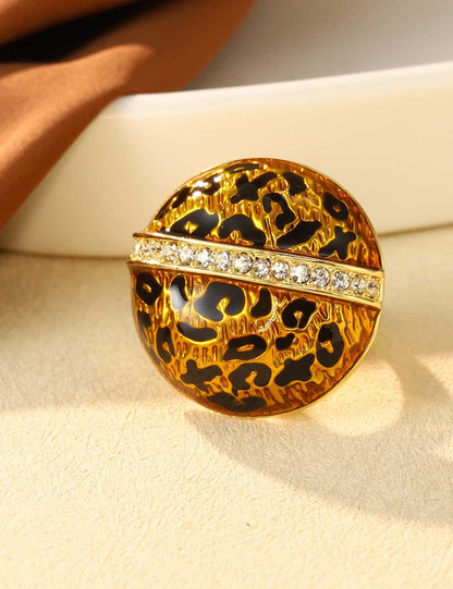 Vintage Enamel Leopard Print Heart Ring