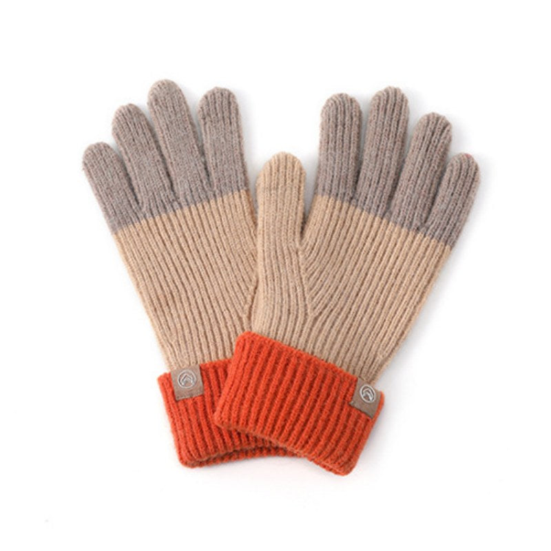 Splicing Color Block Ribbed Knit Gloves