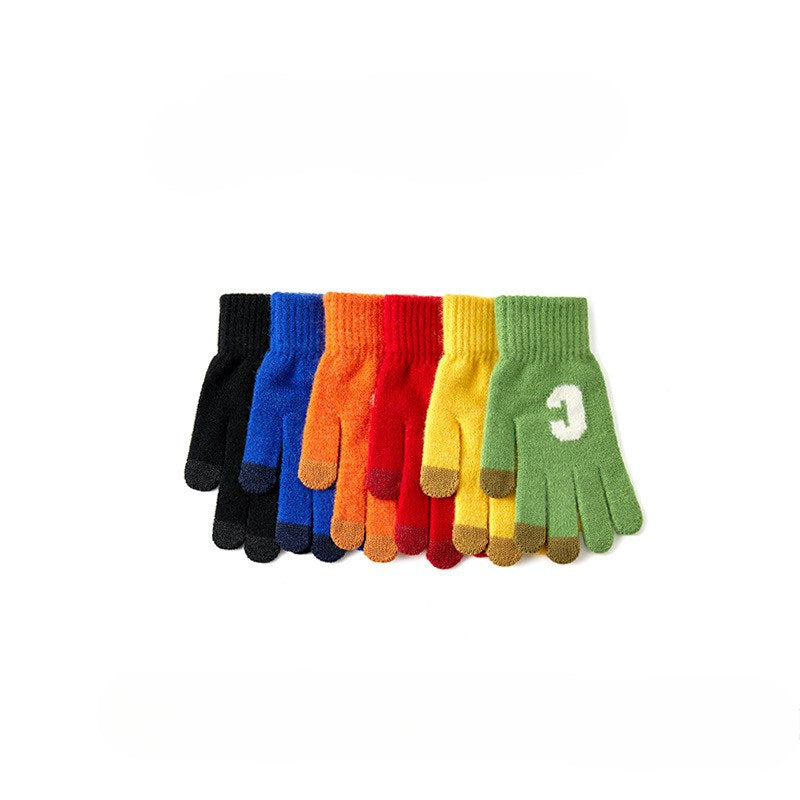 Letter Color Block Padded Knit Gloves
