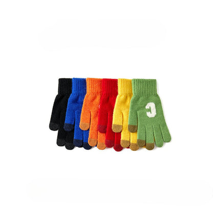 Letter Color Block Padded Knit Gloves