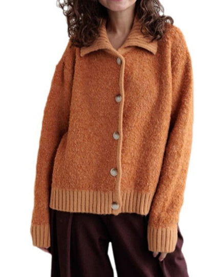 Casual Lapel Collar Long Sleeve Fuzzy Cardigan