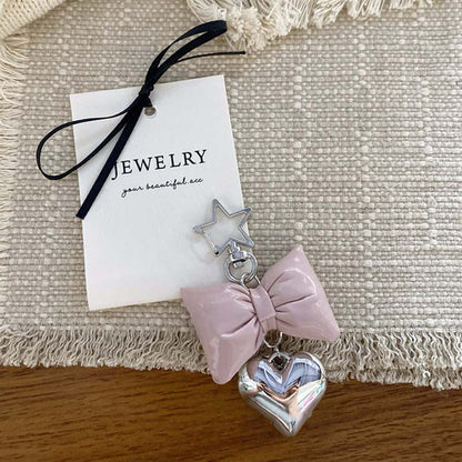 Trendy Heart Pendant Bow Bag Charm