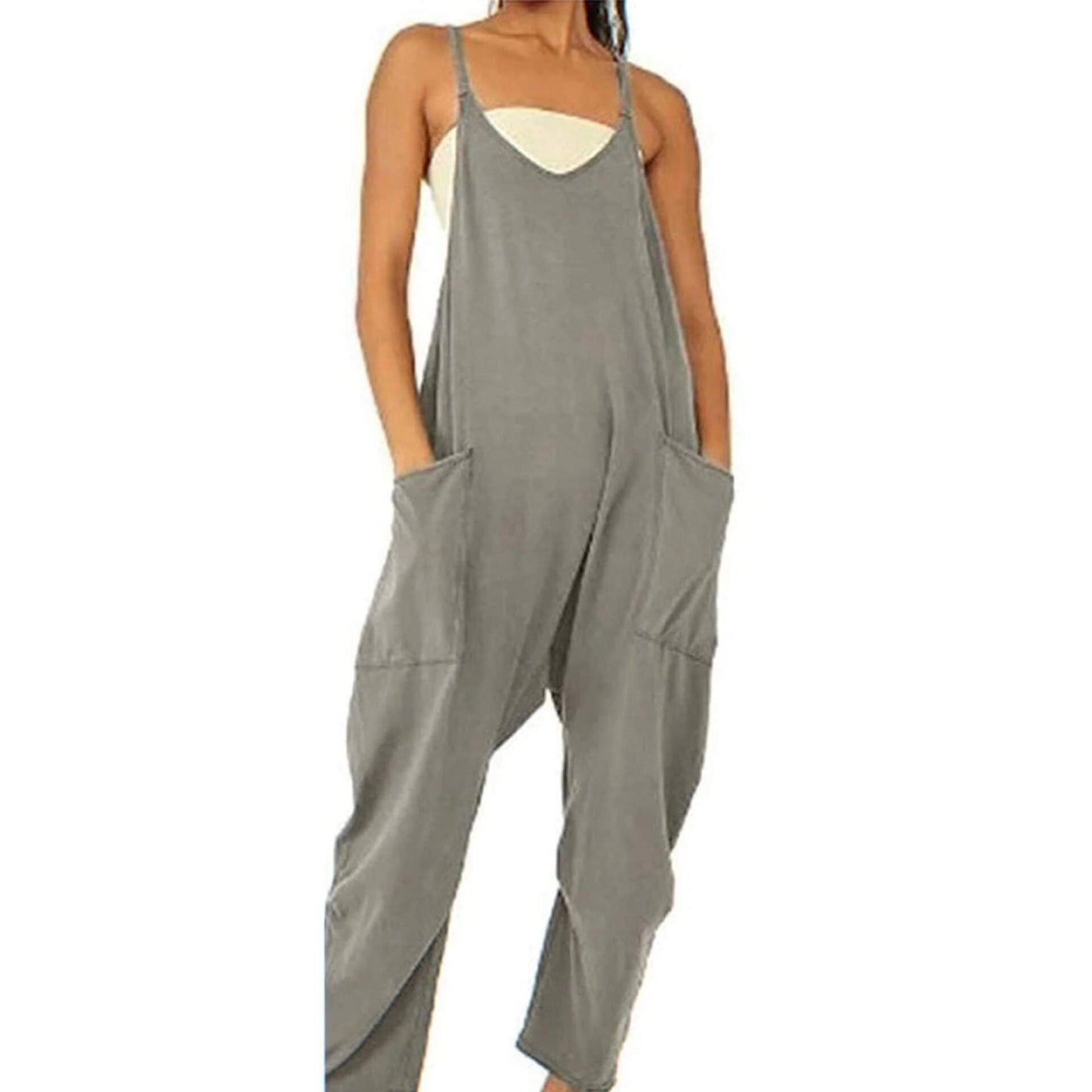String Shoulder Loose Pocket Jumpsuit