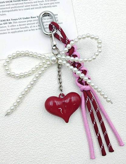 Cute Pearl Bow Colorful Braided Bag Charm