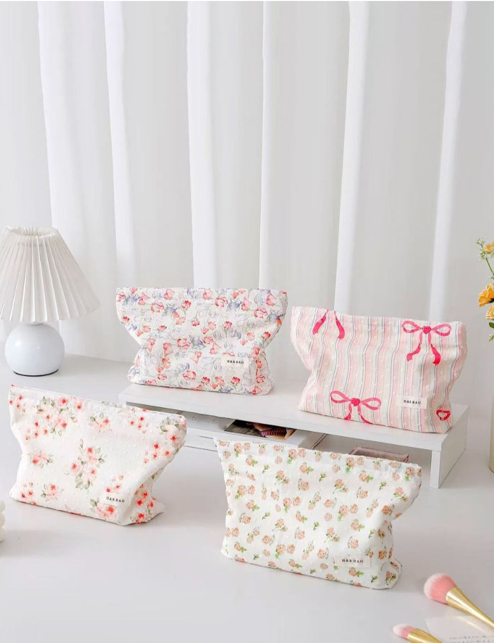 Cute Flower Printed Cotton Makeup Bag