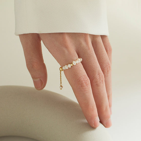 Pearl Chain Vintage Adjustable Rings