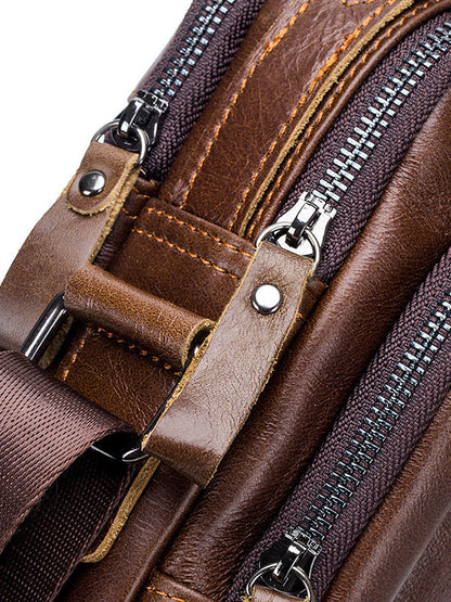 Solid Zipper Leather Multi-layer Pocket Crossbody Bag