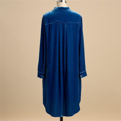 Casual Velvet Solid Color Shirt Dress