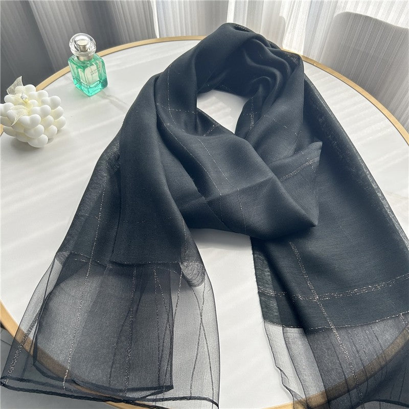 Fashion Plaid Scarf With Gold Trim