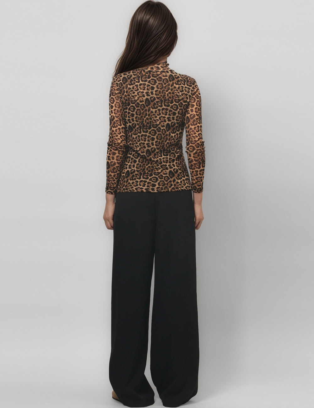 Leopard Print HIgh Collar Slim Fit Sexy Mesh Top