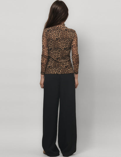 Leopard Print HIgh Collar Slim Fit Sexy Mesh Top