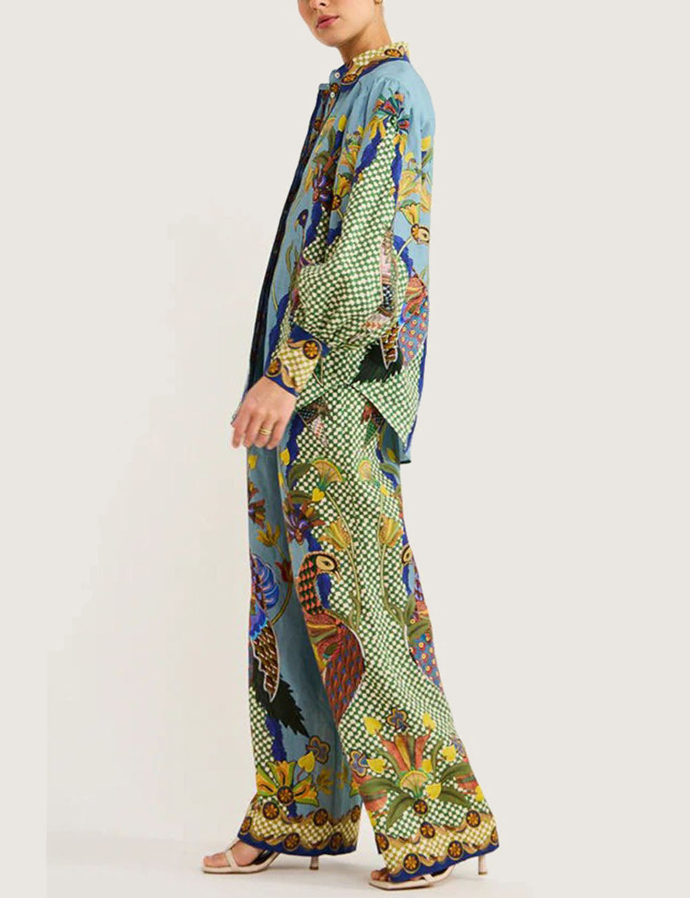 Animal Print Puff Sleeve Tie Vacation Set