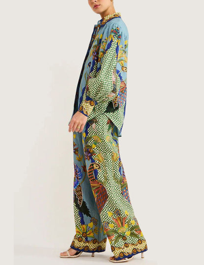 Animal Print Puff Sleeve Tie Vacation Set