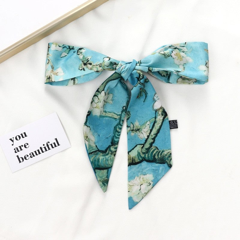 Vintage Elegant Oil Painting Long Silk Scarf