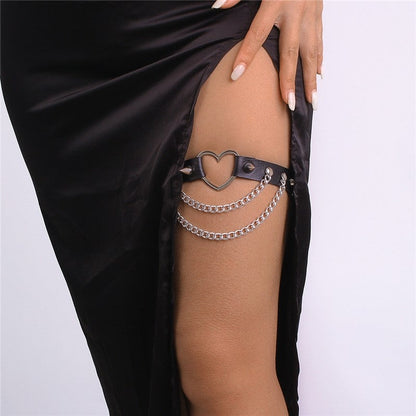 Leather Heart Rivet Chain Leg Strap