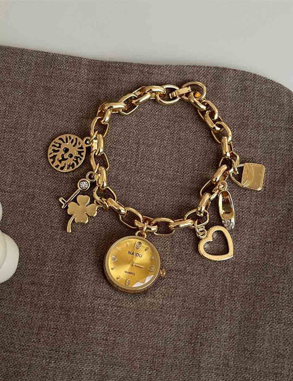 Heart Pendant Charm Bracelet Quartz Watch