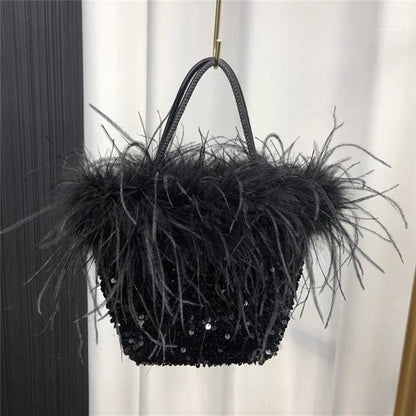Feather Sequin Evening Clutch Bag