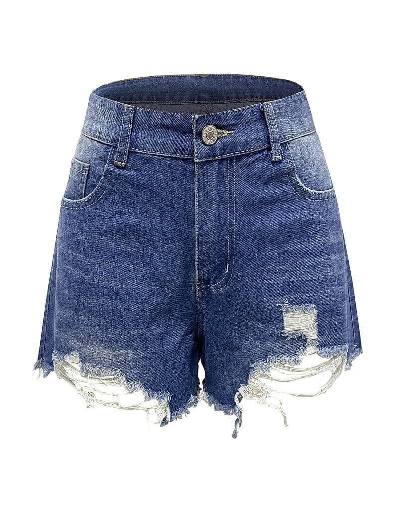 Distressed Washed Denim Shorts