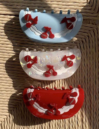 Simple Red Cherry Acetate Hair Claw