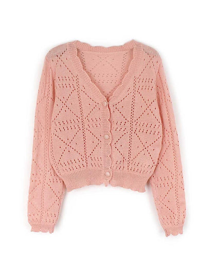 Simple V-Neck Button Down Cropped Cardigan