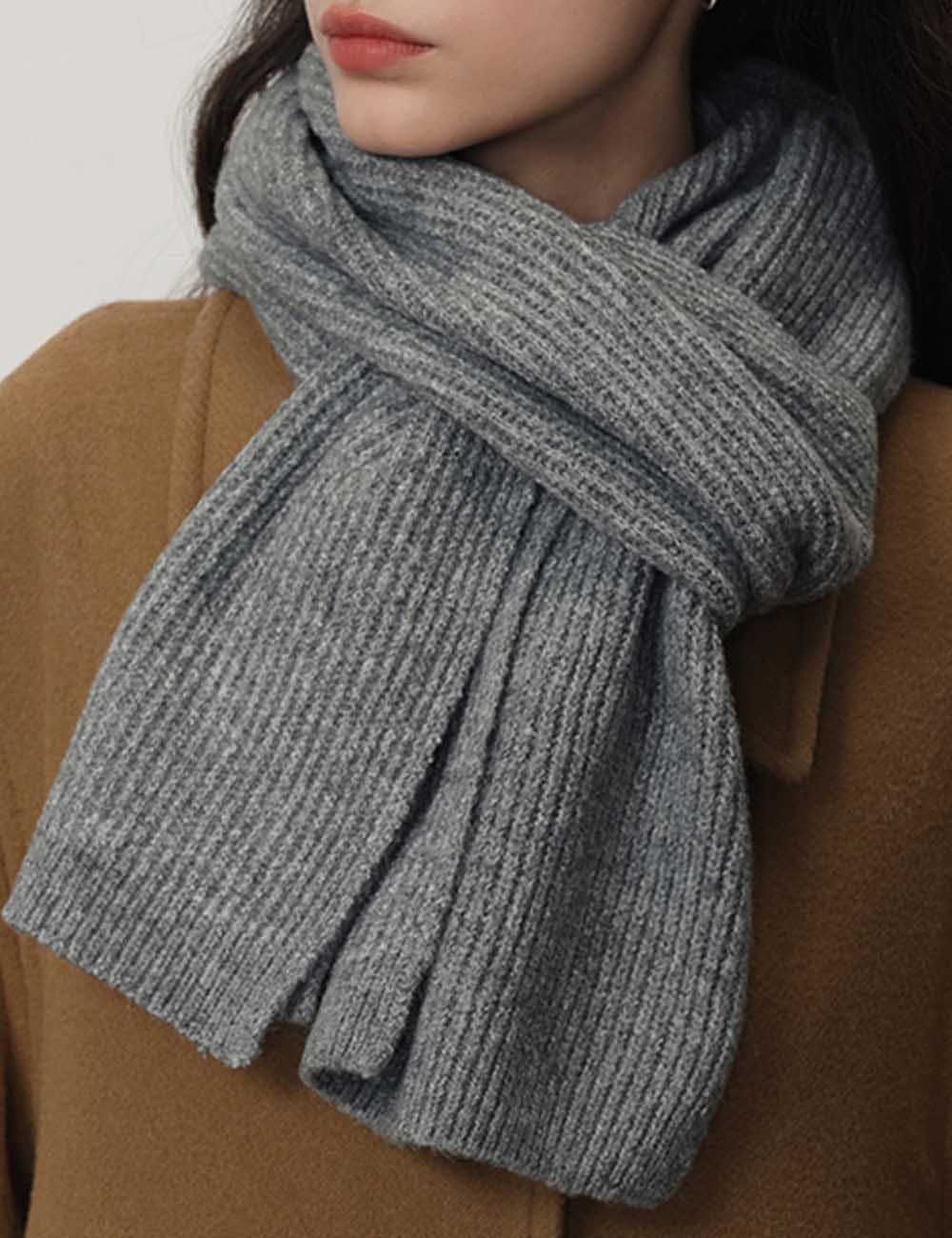 Simple Solid Color Knitted Wool Warm Scarf