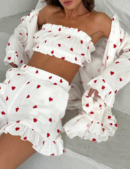 Love Print Flounce Sexy Sleepwear Sets