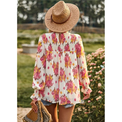 Long Sleeves Floral Printed Double-Layer Blouse