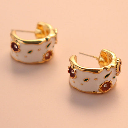 Vintage Flower Drip Glaze Enamel Hoop Earrings