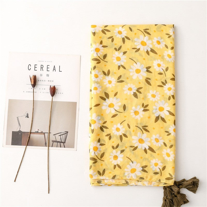 Fashion Flower Print Yellow Fresh Scarf