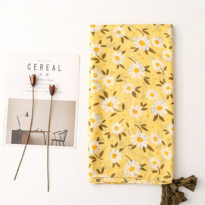 Fashion Flower Print Yellow Fresh Scarf
