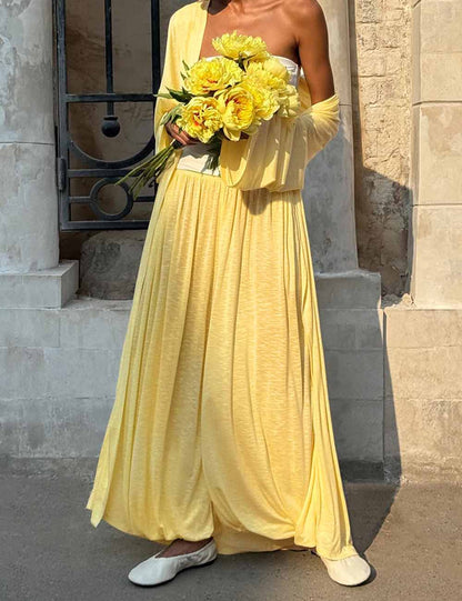 Elegant Solid Color Shawl Lantern Pants Pajamas Set