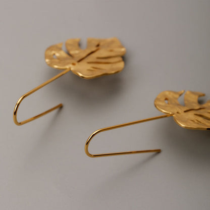 Gold Plated Monstera Leaf Drop Earrings