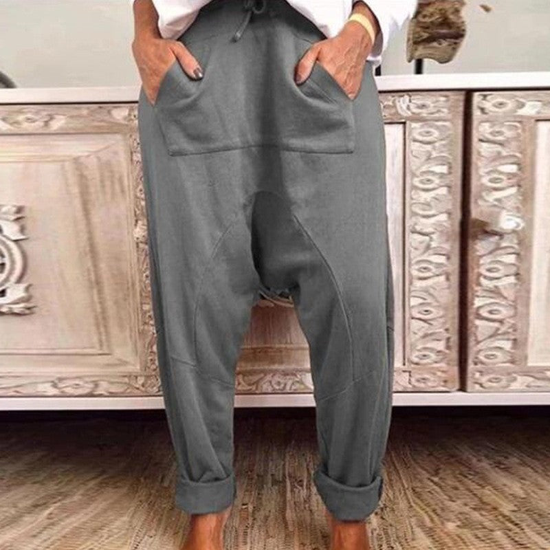 Solid Color Casual Hanging Crotch Harem Pants