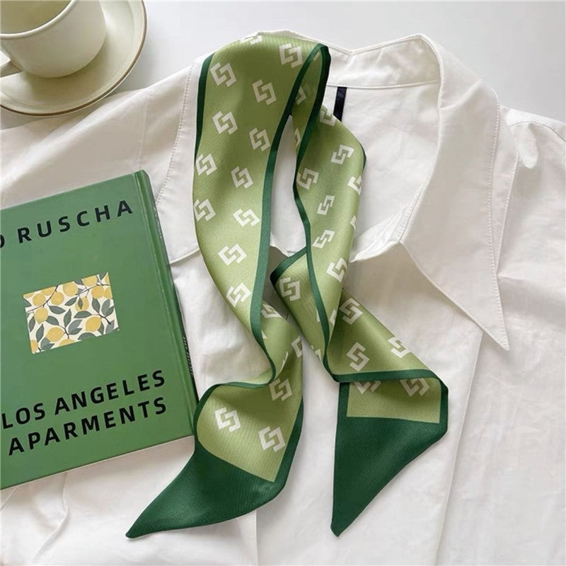 Vintage Printed Slim Hair Silky Scarf