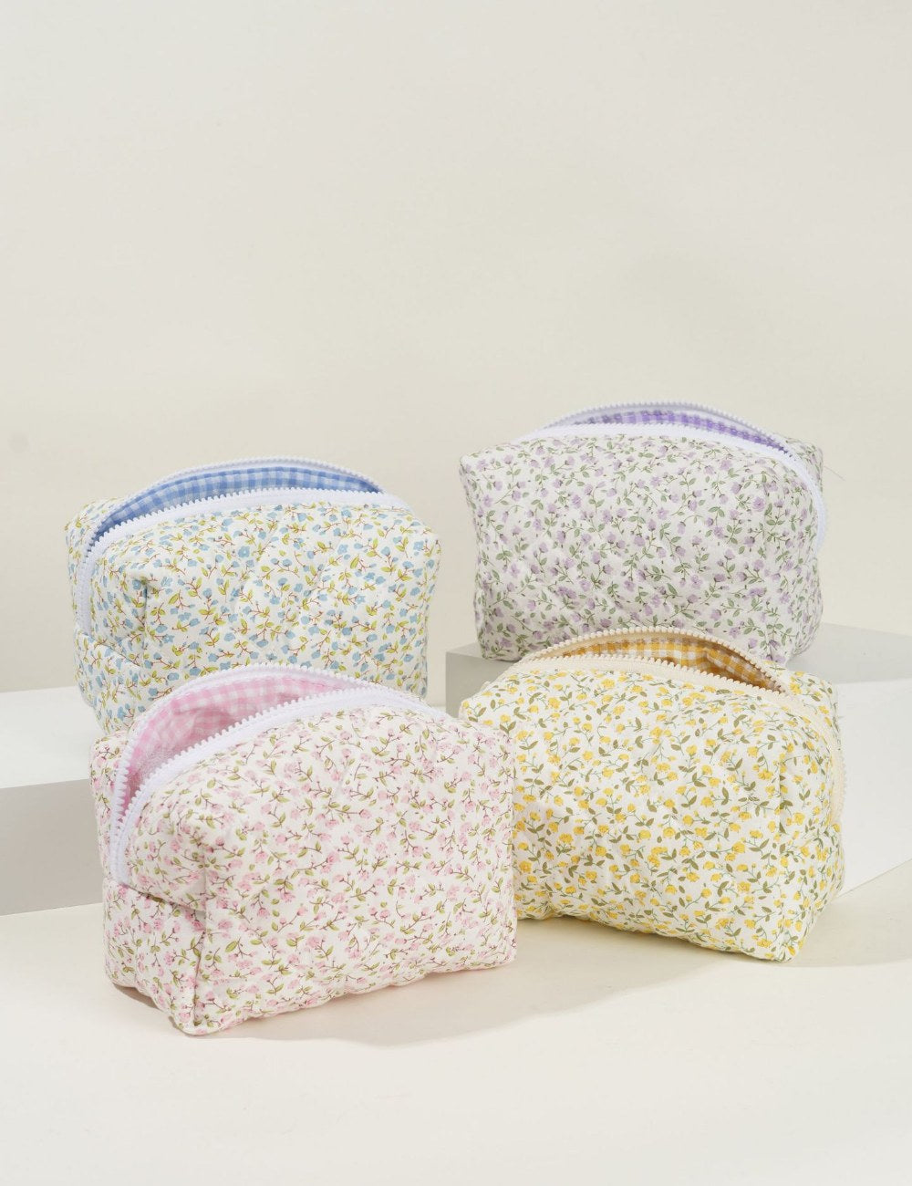 Floral Quilted Large Capacity Cotton Make Up Bag