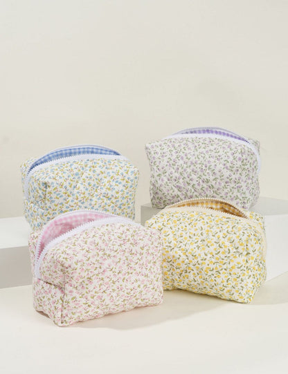 Floral Quilted Large Capacity Cotton Make Up Bag