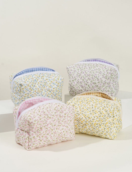 Floral Quilted Large Capacity Cotton Make Up Bag