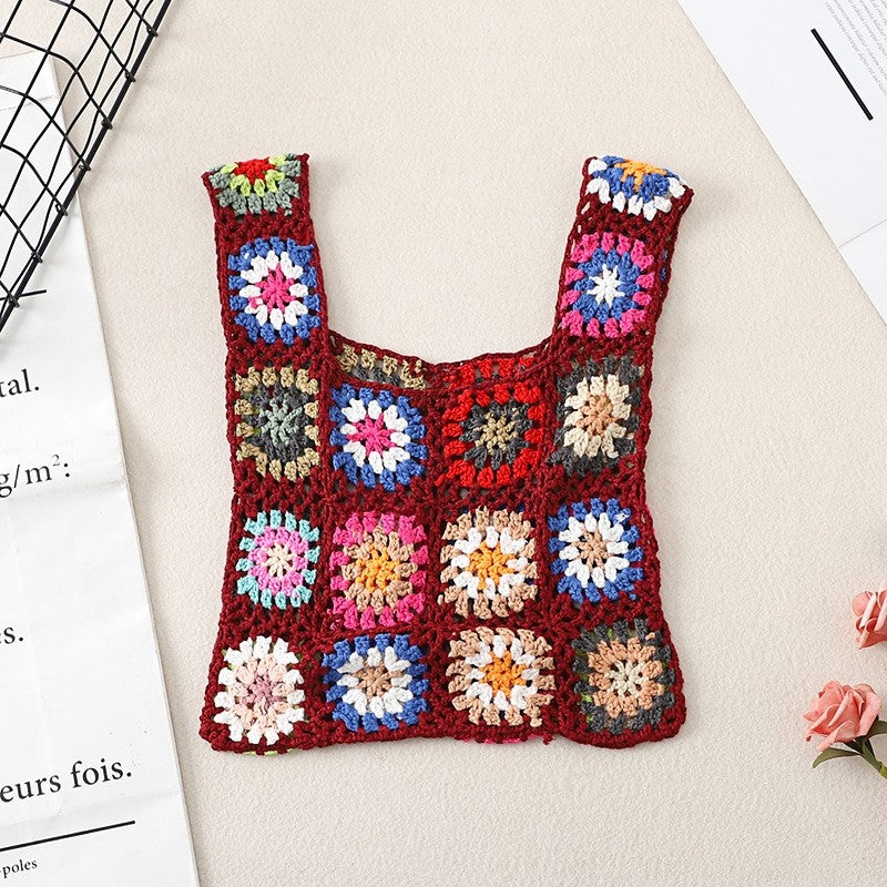 Crochet Knitted Flower Casual Handbag