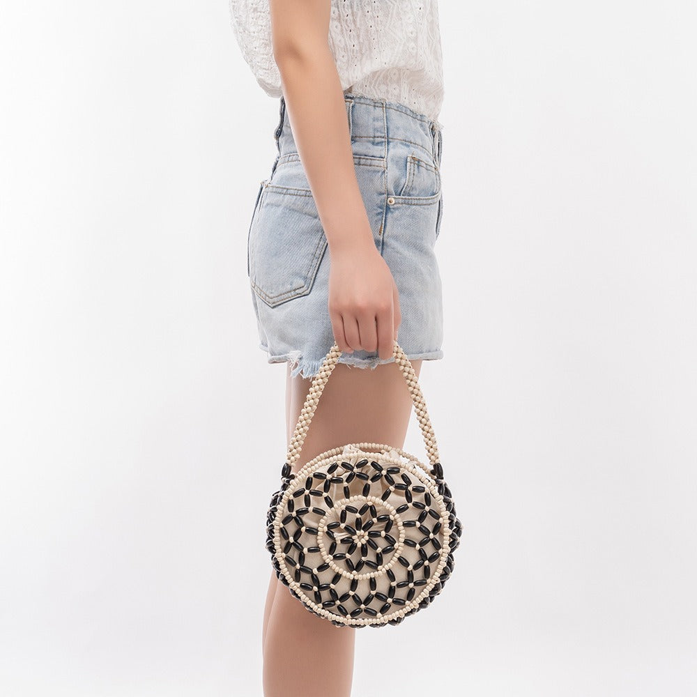 Round Wooden Bead Shoulder Bag