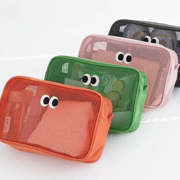 Simple Solid Color Mesh Make Up Bag