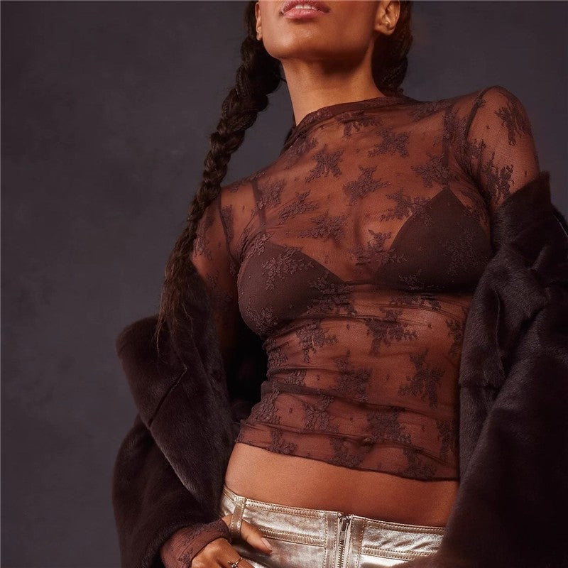 Sheer Lace Mesh Printed Top
