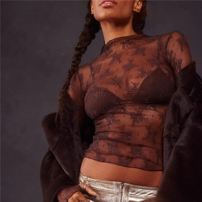 Sheer Lace Mesh Printed Top