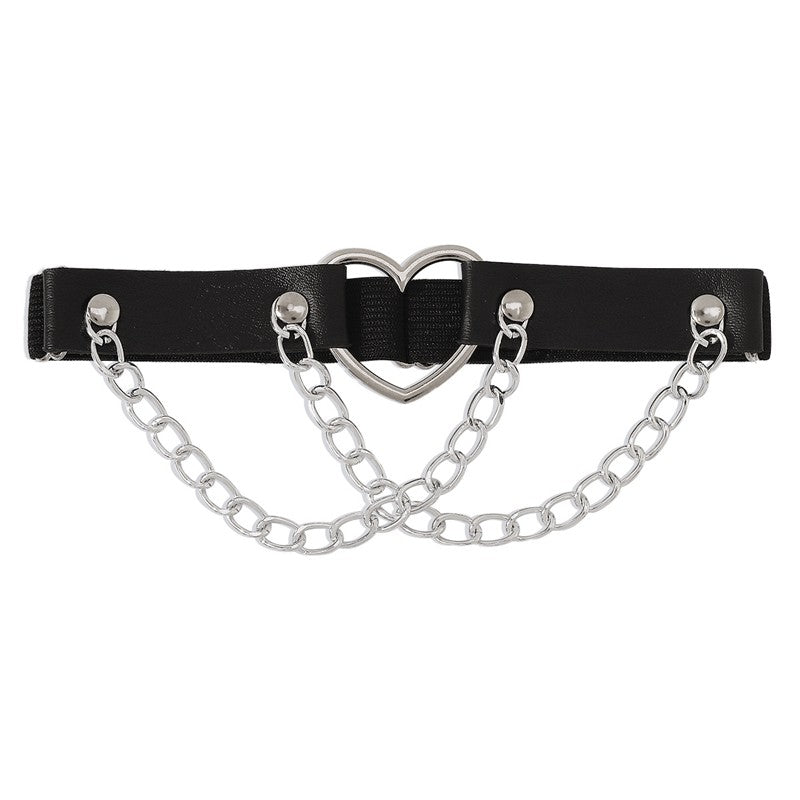Leather Heart Rivet Chain Leg Strap