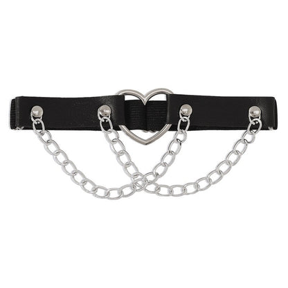Leather Heart Rivet Chain Leg Strap