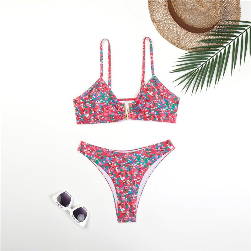 Split Two-Piece Printed U-Shape Bikini Swimsuit
