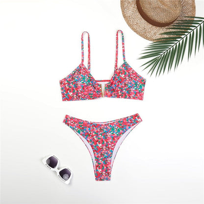 Split Two-Piece Printed U-Shape Bikini Swimsuit