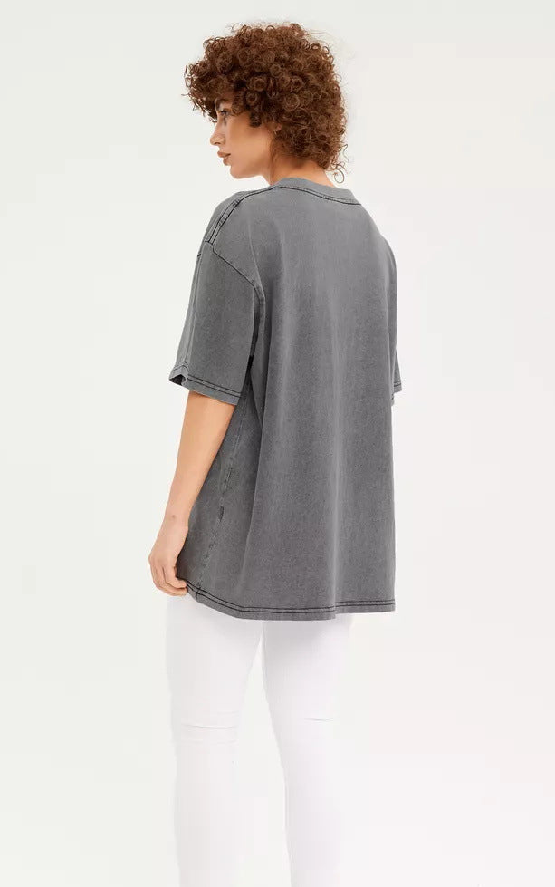 Washed Distressed Loose Short Sleeves Top