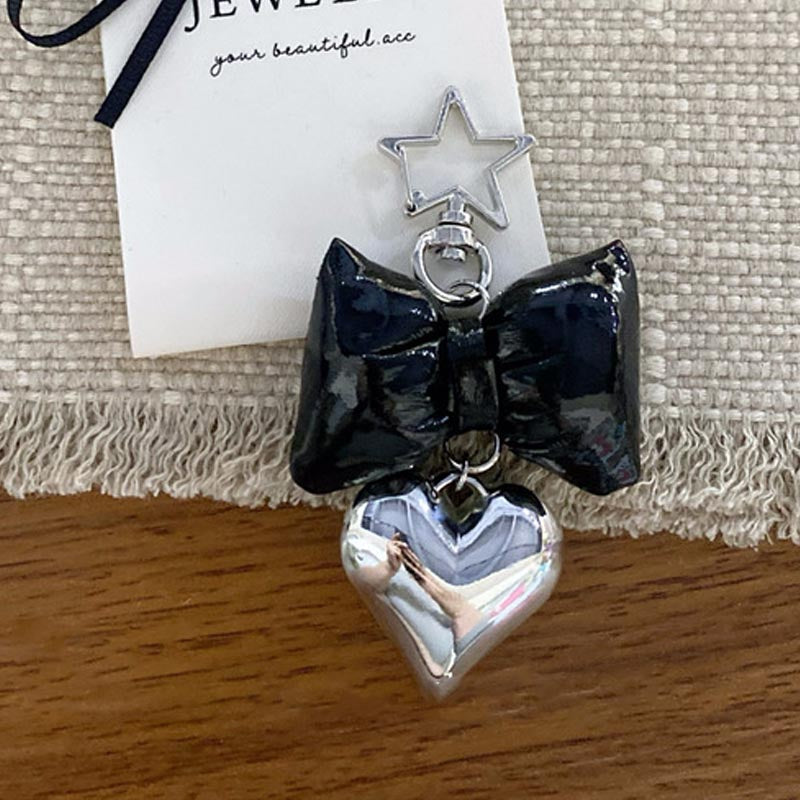 Trendy Heart Pendant Bow Bag Charm