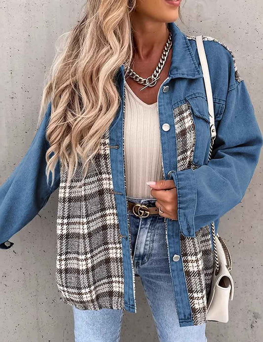 Vintage Color Block Plaid Long Sleeve Jacket